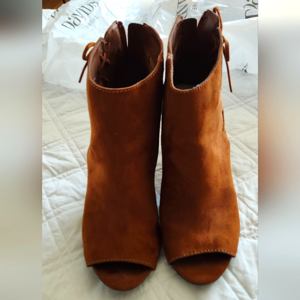 Rust Peep-Toe Ankle Boots